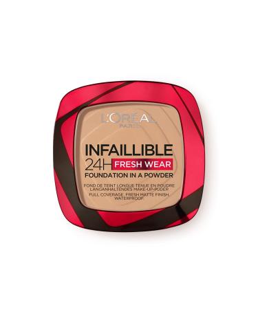 L'Or al Paris Infallible 24H Fresh Wear Foundation in a Powder Full-coverage Longwear Weightless Smooth Finish Water-proof and Transfer-proof 140 Golden Beige 140 - Golden Beige 9 g (Pack of 1)
