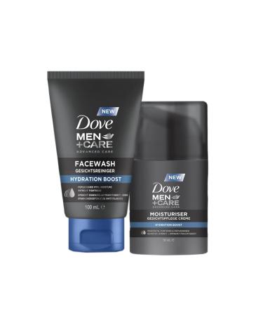 DOVE MEN + CARE Moisturiser Hydration Boost - Facial Cleanser - Provides Essential Moisture 100 ml & Face Care Cream - Protects Strengthens and Moisturises 50 ml