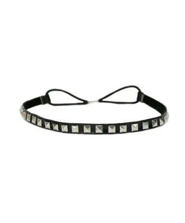 Mia Studded Headband | Fashionable  Cool  Chic  Hair Accessory | Black Faux Leather + Silver Studs | for Women  Teens  Girls 1pc 1 Count (Pack of 1) black and silver