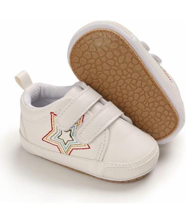 Cheerful Mario Baby First Walking Shoes - Soft PU Leather Anti-Slip Pram Shoes for Boys and Girls 6-12 Months (White Star) - Buy Online on GoSupps.com