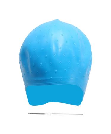 Bonnet de Teinture Capillaire en Silicone Bleu Perfor avec Aiguilles pour Coloration Cheveux Outil Professionnel pour Salon de Coiffure Bonnet de Coiffure R utilisable pour