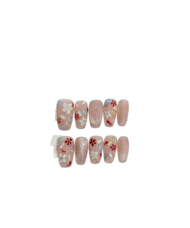 Handmade acrylic pink blush wearable false nails with glue full cover short press on nails lovely girls Nail enhancement (Color : 5 Size : M)