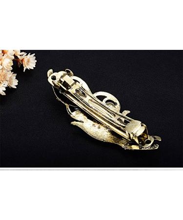 Vintage Metal Leaf Pearls French Hair Clips for Women - Retro Bronze Pigtail Spring Clips - Buy Online on GoSupps.com