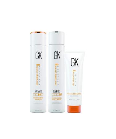 GK HAIR GK Hair Global Keratin Shampoo and Moisturizing Conditioner 300ml ThermalStyleHer 100ml Heat and Frizz Protection