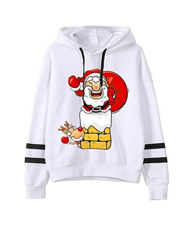 Bigfanshu Womans Sweaters Fashion Casual Loose Long Sleeve Striped Print Sweatshirt Tops White