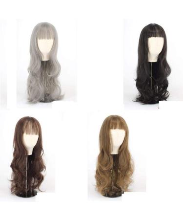 Shop Realistic Long Curly Wig with Bangs - Dark Brown Big Wave Hairstyle for Women | International Shipping Available - Buy Online on GoSupps.com