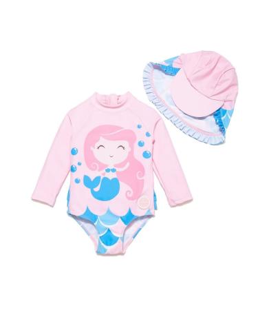 BONVERANO Baby Girls Swimsuit Toddler Bathing Suit Long-Sleeve Zipper One Piece Swimwear with UPF 50+ Sun Protection 3-6 Months Mermaid - Buy Online on GoSupps.com