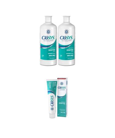 CloSYS Sensitive Oral Care Bundle: (2) 32 Oz Mouthwash, (1) 7 Oz Toothpaste, Gentle Mint 2-Pack Mouthwash (32 Fl Oz Bottle) & Toothpaste (7 Oz Tube) Bundle
