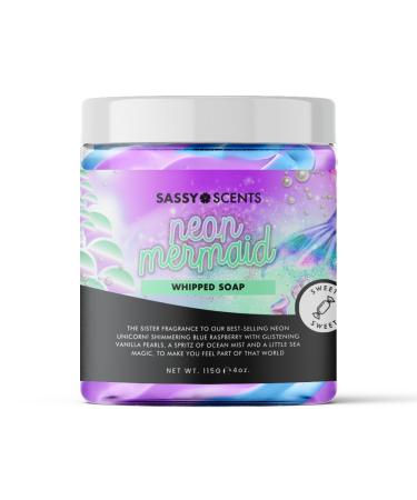 Sassy Shop Bath - Whipped Soap Neon Mermaid - Cleanse and Nourish the Skin With Uplifting Fragrance - Gentle and Suitable for all Skin Types - Vegan Friendly - 115g
