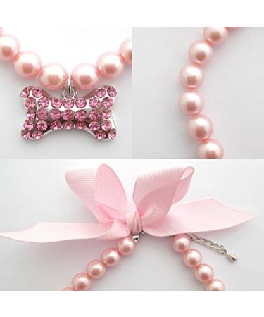 PetFavorites Fancy Pearls Crystal Dog Necklace with Bling Rhinestones & Big Bone Charm - Pink, 8-10 Inch Neck Size - Buy Online on GoSupps.com