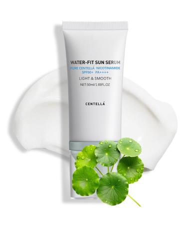 BAISEN DIARY Centella Sunscreen SPF 50 PA++++ Hyalu Cica Water-Fit Sun Serum Lightweight Sunscreen with Centella Asiatica Hydrating & Non-Greasy Sun Protection for Sensitive Skin