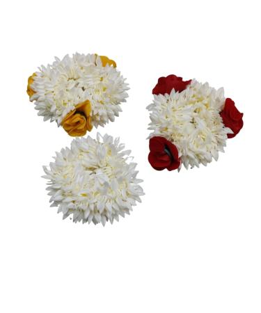 Traditional Indian Hair accessories Small White Gajra with rose Artificial Flower Jewelry Handmade Veni tiara For Women Party Wear bridal mehndi Hair Bun (combo of 3)