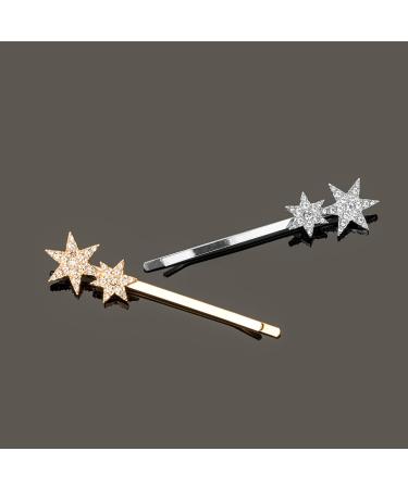 Parieo 4 Pieces Geometry Bobby Pins Rhinestone Star Hair Pins Gold Silver Hair Clips Barrettes for Women Girls - Buy Online on GoSupps.com
