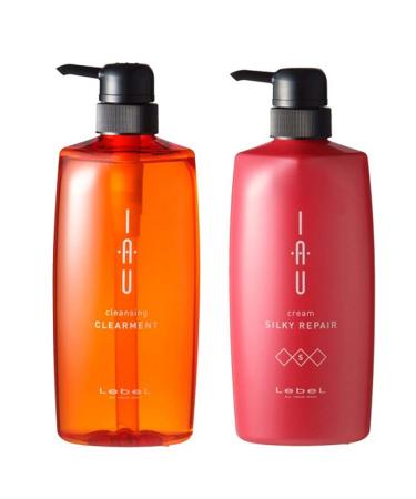 Lebel IAU Cleansing Clearment Hair Shampoo 600ml & Lebel IAU Cream Silky Repair Hair Treatment 600ml Set (Green Tea Set)