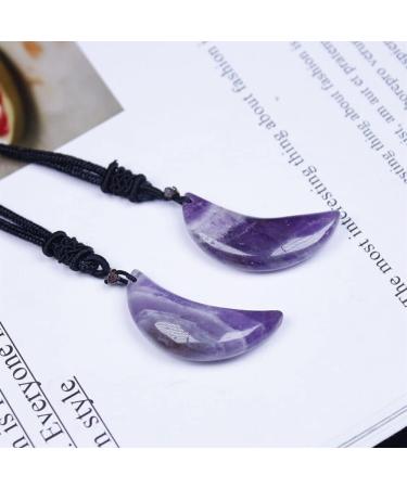 Amethyst Stone Natural Amethyst Crystal Quartz Moon Shape Pendant Reiki Stone Necklace 1pc Stone Mineral Specimen - Buy Online on GoSupps.com
