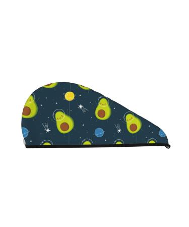 Hair Towel Wrap Hair Drying Towel with Button Towel Turban Head Towel to Dry Hair Quickly (Avocado in Space)