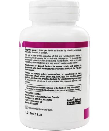 Natural Factors Folic Acid 1mg Tablets 90-Count - Pack of 2 | Essential Vitamin for Health - Buy Online on GoSupps.com
