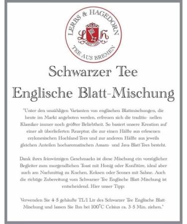  Lerbs & Hagedorn Lerbs & Hagedorn Black Tea Leaf Blend - Spicy Fine Aromatic - 1kg (approx 81 L) - Black Tea - Buy Online on GoSupps.com