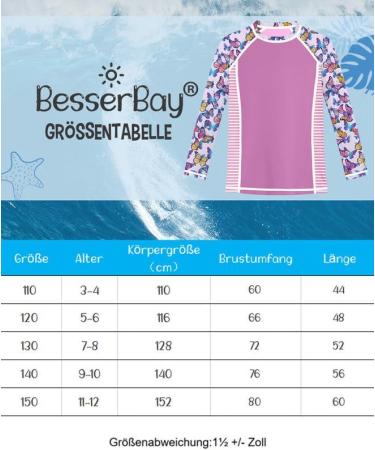 BesserBay Girls Rashguard Shirt - UV Protection Long Sleeve Swim Shirt Purple Butterfly Print (Sizes 110-150) - Buy Online on GoSupps.com