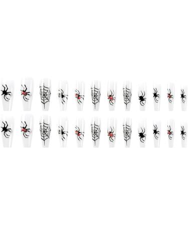 24Pcs/Set Press On Nails Halloween 3D Dark Spider Water Diamond Relief Long False Nails Acrylic Fake Nails Full Cover Nails Tips Artificial Finger Manicure Press on nails for Women and Girls - Buy Online on GoSupps.com