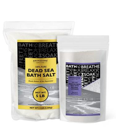 Aromasong 100% Pure & Natural Dead Sea Salt (5 LB.) with 100% Pure Dead Sea Salt Infused with Natural Lavender Essential Oil (2.43 lb.) - Bath Soak for Women & Men with Tired Muscles & Skin Issues.