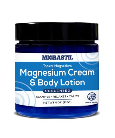 Topical Magnesium Cream & Body Lotion 4oz. - Promotes Sleep and Soothing Relief for Sore Muscles Leg Cramps Etc. Made in The USA. Unscented