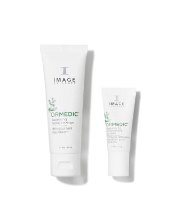 IMAGE Skincare Ormedic Balancing Facial Cleanser + pH Balancing Lip Enhancement Complex Mild Face Wash and Deep Hydration Lip Plumper for Fuller Lips 1.7 oz + 0.5 oz