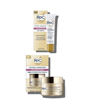 RoC Retinol Correxion Line Smoothing Eye Cream + Max Hydration Cream with Age-Fighting Retinol & Hydrating Hyaluronic Acid (Line Smoothing Retinol Starter Kit)