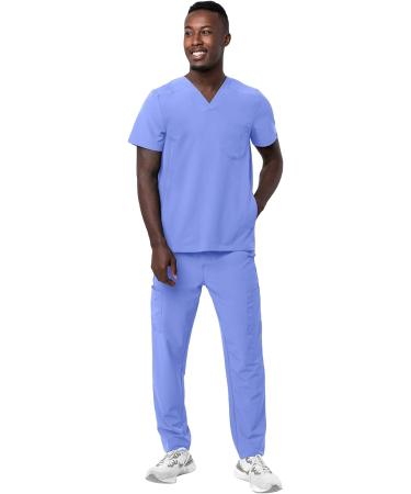 Adar Addition Men's Go-Everyday Stylish Scrub Set - Medium Ceil Blue - Buy Online on GoSupps.com