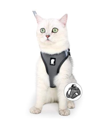 FDOYLCLC Cat Harness and Leash Set for Walking Escape Proof, Step-in Easy Control Outdoor Jacket, Adjustable Reflective Breathable Soft Air Mesh Vest for Small, Medium, Large Kitten Large (Chest: 15.7" - 17.7") Silver Grey