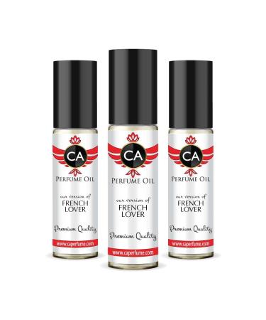 CA Perfume Impression of Fredarik M French Lover For Men Replica Fragrance Body Oil Dupes Alcohol-Free Essential Aromatherapy Sample Travel Size Concentrated Long Lasting Roll-On 0.3 Fl Oz-X3