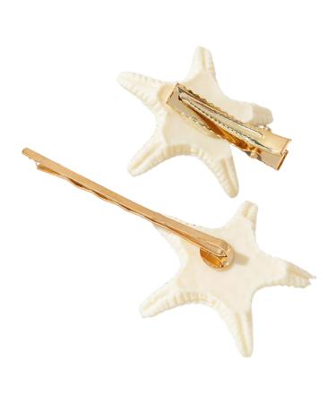 Hair Ornaments 2 Pcs Starfish Hairpin Natural Seashell Vintage Anti-slip Stainless Side Clip Exquisite Lightweight Lady Hair Organization Beige