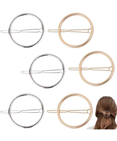FAFAHOUSE 6 PACK Minimalist Dainty Hollow Geometric Round Circle Metal Hairpin Hair Clip Bobby Pin Ponytail Holder Hair Accessories for Women and Girl