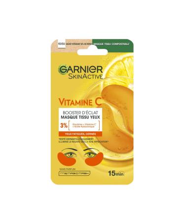 GARNIER Skin Active - Masque Yeux Booster D' clat - Illumine Le Contour Des Yeux - R duit Les Cernes - Enrichi En Vitamine C Glyc rine & Acide Hyaluronique - Vegan & Cruelty Free - Tissu Compostable 5 g (Lot de 1)