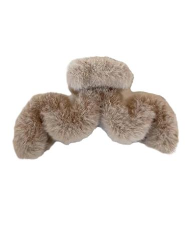 xbiez Wavelike Shape Hair Claw Clip for Women Big Hair Clip Hair Banana Jaw Clamp Plush Hair Grab Female Winter Hair Ornament Coffee color