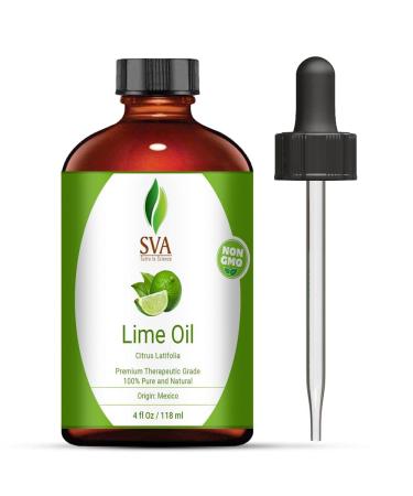 SVA Organics Lime Oil (4 Oz)- 100% Pure Natural Premium Therapeutic Grade for Skin Care, Hair Care, Massage, Aromatherapy, Scalp Massage