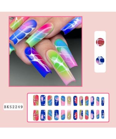 24Pcs Press on Nails Medium Fake Nails Acrylic Square False Nails Summer Reusable Colorful Blooming Artificial Nails for Women Girls - Buy Online on GoSupps.com