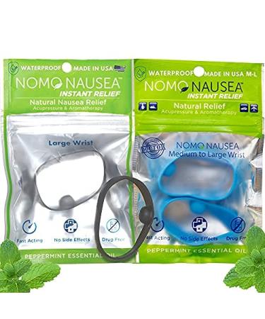 NoMo Nausea Bands Bundle of Adult Black and Blue Instant Waterproof Natural Nausea Band  Peppermint Oils with Acupressure  Morning Motion Sickness and Hangover Relief  Anti-Nausea Pregnancy
