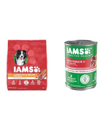 IAMS Proactive Health Minichunks Dog Food Dry Adult Lamb & Rice Recipe 13.6kg (30LB) Bag & Proactive Health Wet Dog Food Adult Lamb & Rice Classic Ground 369g Can (12 Pack) 13.6 kg (Pack of 1) Dog Food + PET_FOOD 439212