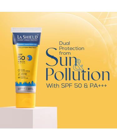 La Shielde Pollution Protect SPF 50 Mineral Sunscreen Gel | Lightweight Oil-Free Water-Resistant | Dermatologist Tested for All Skin Types | 50g - Buy Online on GoSupps.com