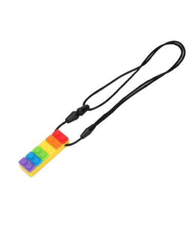 Silicone Bite Ring - High-Temperature Resistant Building Stone Necklace | Durable Chewing Trailer in Yellow Rainbow Blocks - Buy Online on GoSupps.com