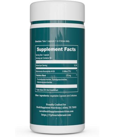 UpNourish Probiotics for GLP-1 Support 5 Billion TFU Akkermansia Muciniphila for Digestive Health Leaky Gut Immunity and Metabolic Health Prebiotics and Probiotics for Women and Men 60 Capsules AKK Prebiotics - Buy Online on GoSupps.com