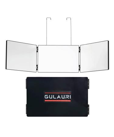 GULAURI 3 Way Mirror for Hair Cutting - 360 Barber Mirror Self Haircut and Styling with Height Adjustable Telescoping Hooks, Portable Trifold Mirrors to Shave Your Head and Neckline at Home, Travel Black Mirror without Light