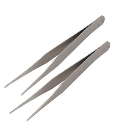 Lodokdre 2X Stainless Steel Pointed Straight Tweezers 4 1/2 - Silver