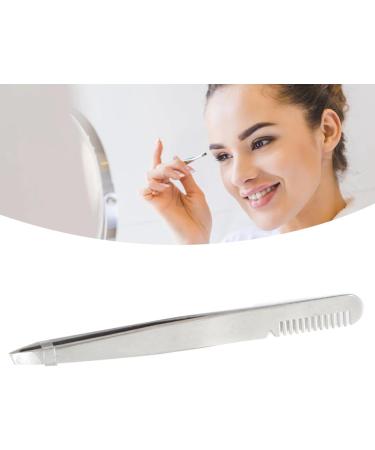 Eyebrow Tweezers with Comb Smooth Slant Tip Eyebrow Tweezers Ergonomic Stainless Steel Safe for Home (Silver) - Buy Online on GoSupps.com