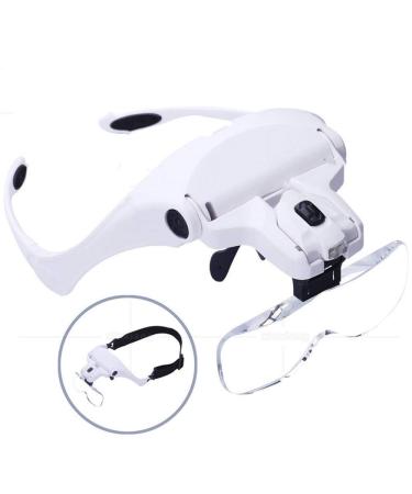 Head-Mounted Magnifier Five Pieces of Five Different Magnification Lenses Two LED Repair Inspection Magnifiers White 1.0X/1.5X/2.0X/2.5X/3.5X Good Times