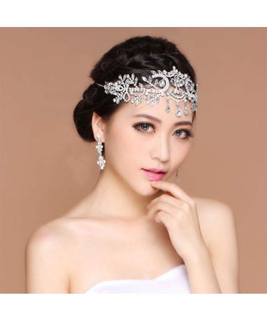 Beaupretty Bridal Head Chain Silver Forehead Headband Wedding Crown Crystal Tiara for Birthday Pendant Prom