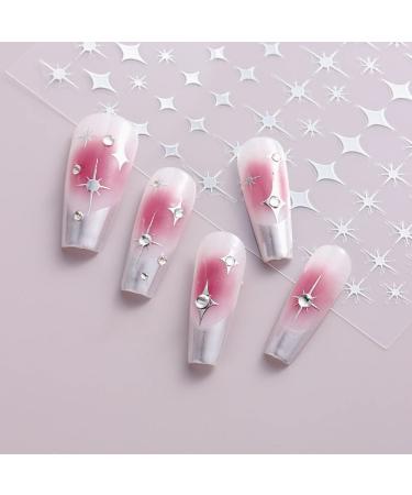 Star Nail Art Stickers - 8 Self-Adhesive 3D Decals in Gold, Silver, Black, and White - Nail Art Design Accessories for Women and Girls - Manicure DIY Sparkle - Buy Online on GoSupps.com