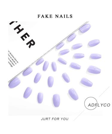 Adflyco Purple Coffin Press on Fake Nails - Acrylic Full Cover False Nails (24Pcs) - Buy Online on GoSupps.com