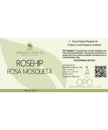 OPO Rosehip Oil 16 oz - 100% Pure Unrefined Cold Pressed - Vegan Carrier Oil for Skin Hair & Nails - Nourish & Moisturize - Buy Online on GoSupps.com